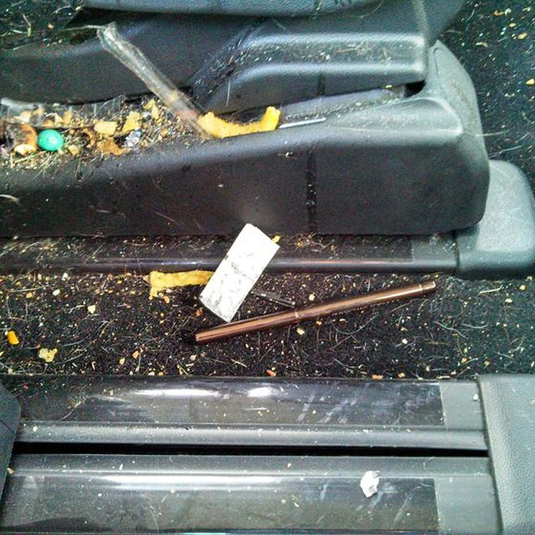 Footwell & seat rails before cleaning